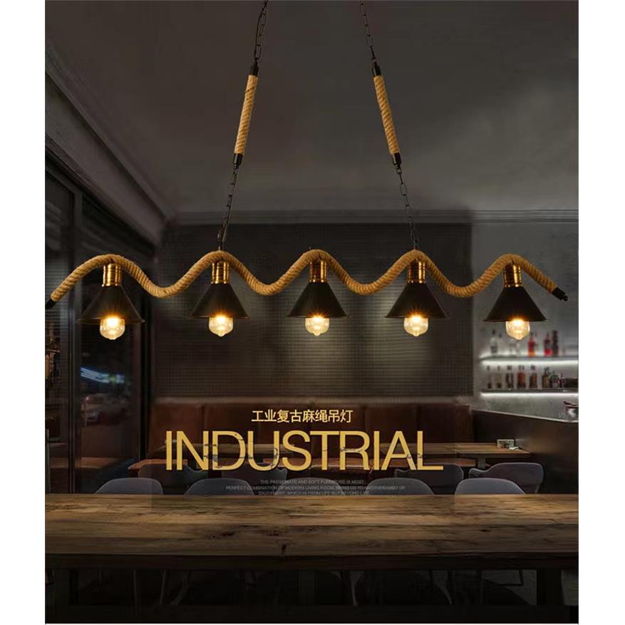 麻绳吊灯美式咖啡厅个性创意服装店工业风饭厅铁艺覆古酒吧台吊灯