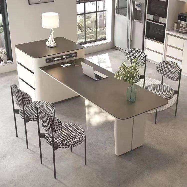 岩板岛台餐桌椅子一体奶油风法式高级家用伸缩倒台中岛台餐桌导台