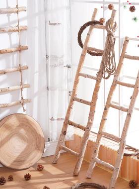 桦木实木梯子森林原木装饰墙挂绳地板站立的装饰品覆古怀旧的幼儿