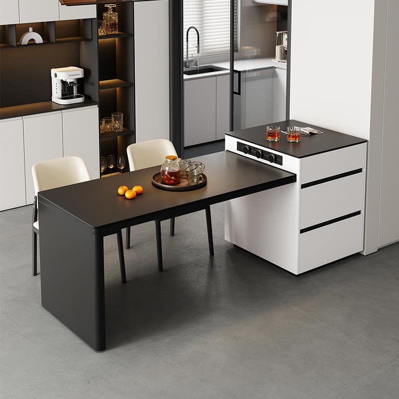 可伸缩岛台餐桌一体现代简约岩板饭桌厨房中岛台圆弧形家用小户型
