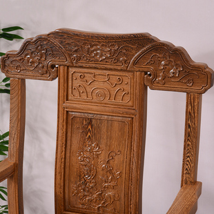 红木家具鸡翅木官帽椅雕花仿古中式实木太师椅皇宫椅原木单人椅子