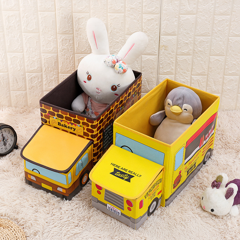 儿童玩具收纳凳可坐人小汽车收纳箱可折叠多功能储物凳卡通玩具箱