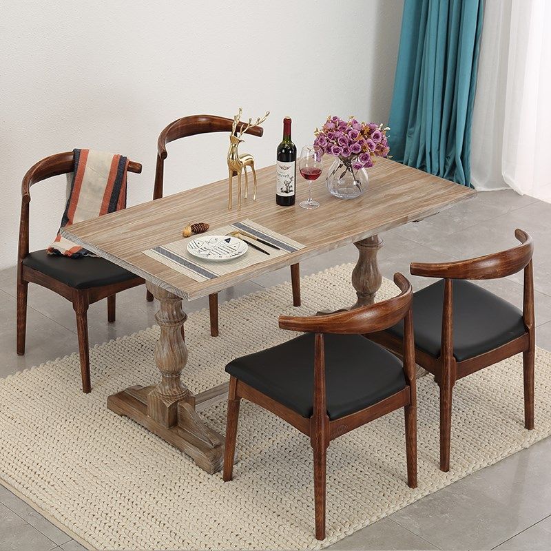 咖啡厅桌椅组合西餐厅甜品奶茶店实木餐桌复古工业风休闲洽谈桌子