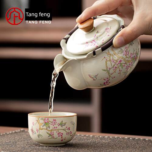 一唐风汝窑手捧女壶单壶家用陶瓷防烫手TYU包妇专工用茶壶作站人