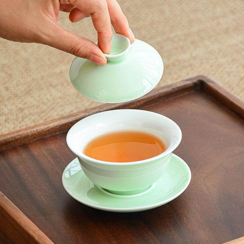 茶小清新粉青陶瓷三才盖碗具茶杯原矿釉瓷功夫20210702号茶碗小泡