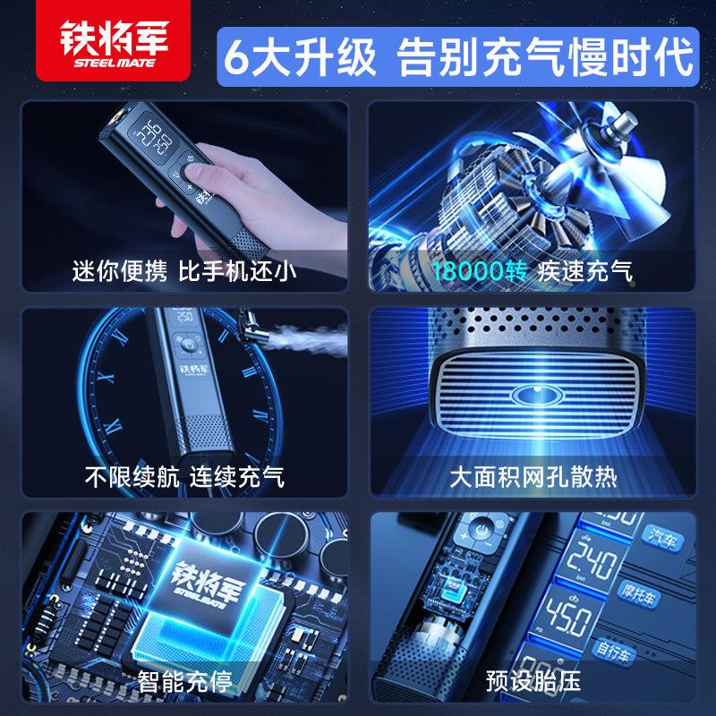 铁将军车载打无线 打气机汽车线自动P07充停多打气泵可携式功能电