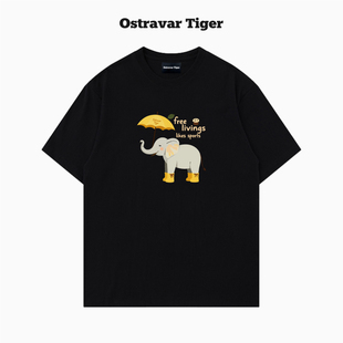 女t恤 Tiger潮牌2025夏手绘慵懒风宽松纯棉短袖 专柜新款 Ostravar