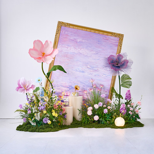 莫奈花园仿真花造景假花艺装饰摆件橱窗春天氛围场景布置美陈道具