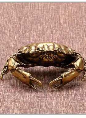 实心纯黄铜横财大将军螃蟹古玩茶宠摆件仿古工艺品古铜器装饰收藏