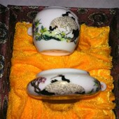 绣眼2件套鸟食罐鸟食杯景德镇鸟杯鸟碗鸟食缸修眼鸟杯白瓷名氏堂