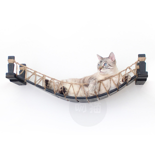 猫吊桥绳梯麻绳软梯木桥实木猫墙爬架宠物家具猫大桥挂壁式猫爬架