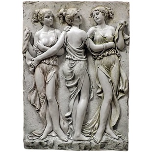 欧式客厅浮雕人物壁饰玄关过道墙壁背景墙金色装饰挂饰美惠三女神