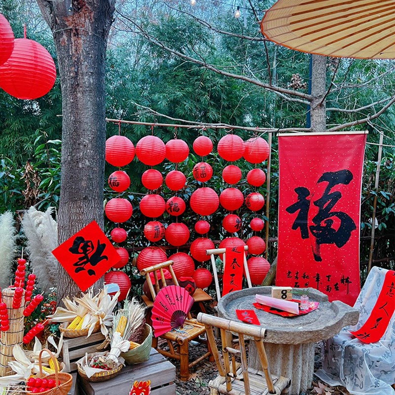 中式纸灯笼福字打卡拍照装饰道具户外小院氛围场景布置喜庆灯笼