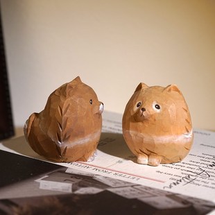 圆滚滚的博美犬手工木雕小摆件卡通可爱动物狗桌面装饰品礼物