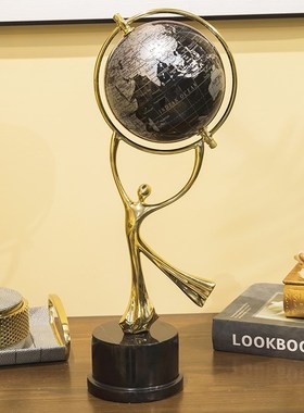 柏梵轻奢地球仪摆件办公室玄关酒柜客厅高档黄铜创意桌面装饰摆设