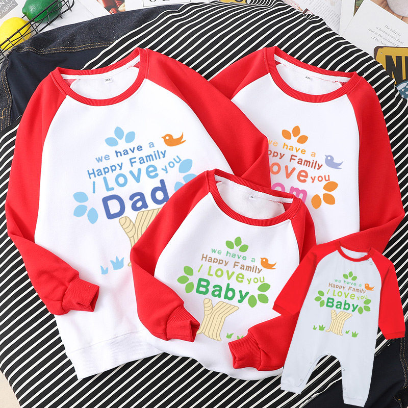 亲子装薄款长袖T恤男童卫衣棉春季休闲卫衣家庭装一家三口母女装