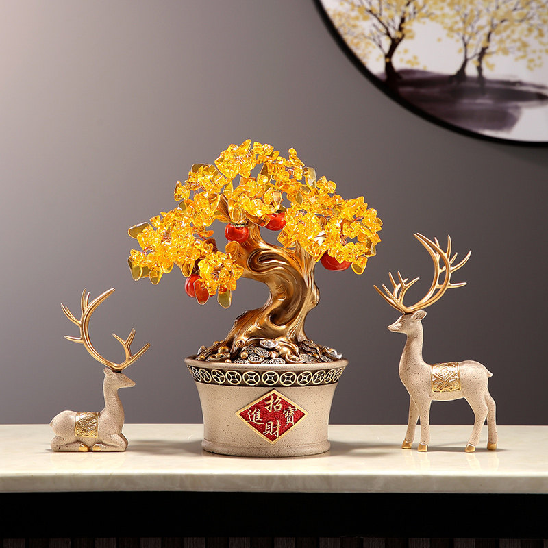 摇钱树新中式满载而归招财鹿摆件办公室前台金元宝装饰品开业礼物