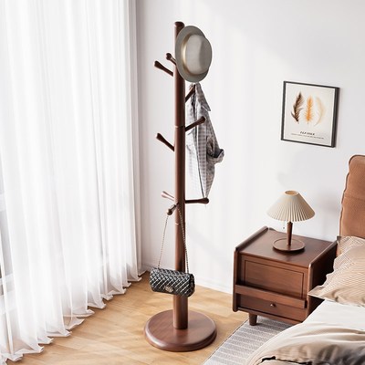 全实木衣架落地挂衣架卧室衣帽架家用立式简易挂衣杆室内挂包架子