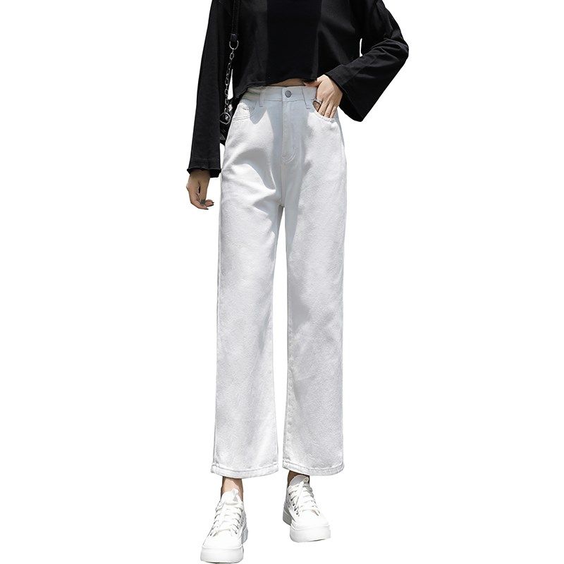 小码白色牛仔裤80斤超瘦小个子显高阔腿九分XXS女装高腰直筒长裤