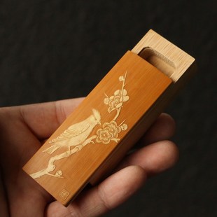 十几年老玉竹东阳名家戚挺飞本工非遗留青雕刻牙签盒竹雕把件