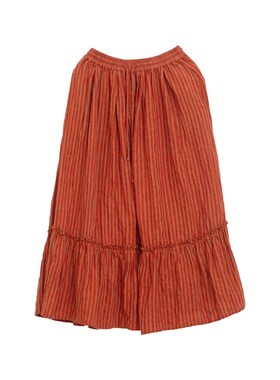 忘城A595座/落日橘红/夏季新款14支长麻橙红色条纹色织a字半身裙