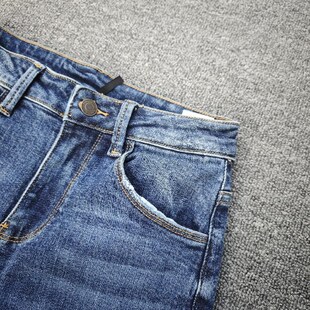 欧美单春秋款高腰微喇牛仔裤裤脚缺口弹力亲肤棉修身显瘦毛边女裤