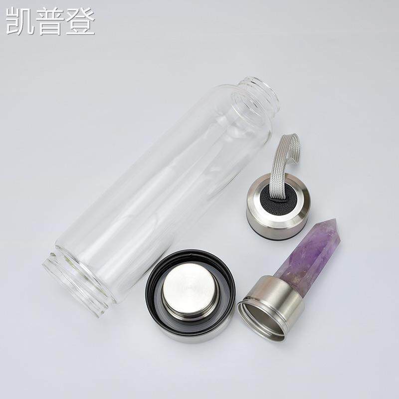 韩式水晶柱杯水疗玉石玻璃杯两头通水瓶便携高硼硅跨进