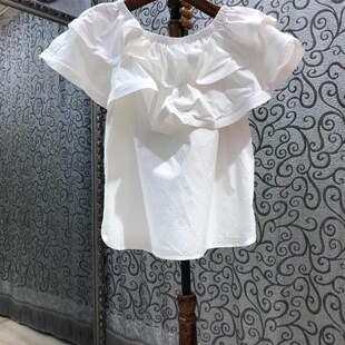 荷叶边上衣一字领露肩甜美上衣女衬衣衬衫颜色尺寸可定做时尚显瘦