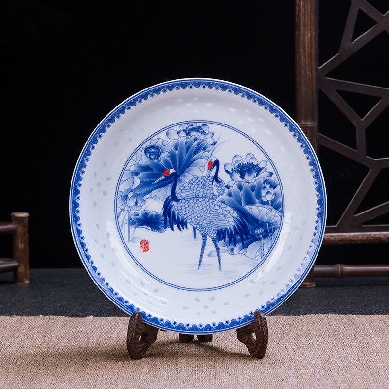 景德镇青花玲珑瓷碗盘勺套装中式盘子菜盘自由组合高档家用吃饭碗