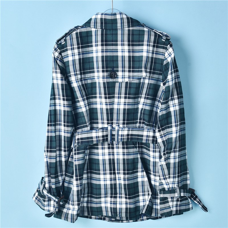 216高品质中长款格子风衣女71910复古双排扣肩章收腰春秋长袖外套