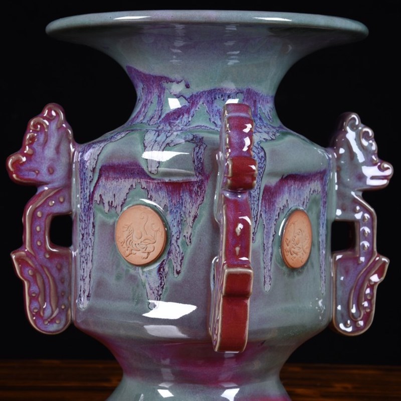 陶瓷器仿古钧瓷窑变创意如意尊财运亨通鼎家居装饰品工艺品摆件