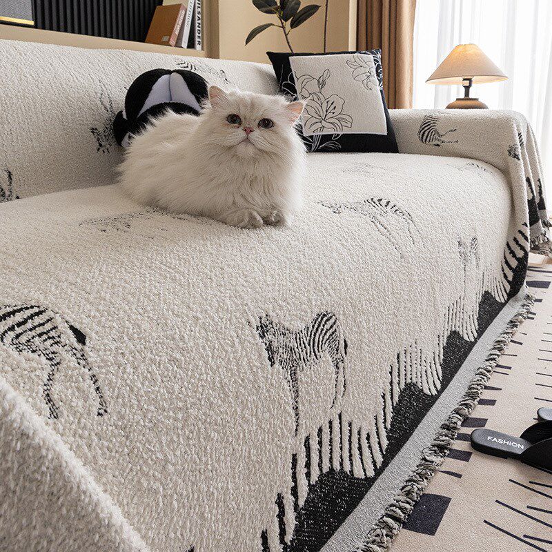 秋冬毛毛纱法式奶油风沙发盖布巾四季通用高级感全包套罩坐垫盖毯