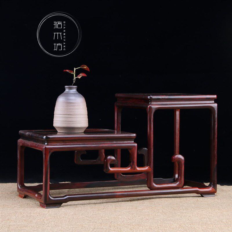 红酸枝高低明式博古架 木雕工艺品展示架多宝格花盆景花架底座