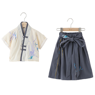 南央汉服男童中国风短袖套装夏季薄款男孩改良唐装儿童国学服夏天