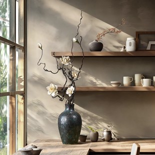 栀子花禅意插花干枝造型落地天然干树枝装饰干支花束艺术龙枣干枝