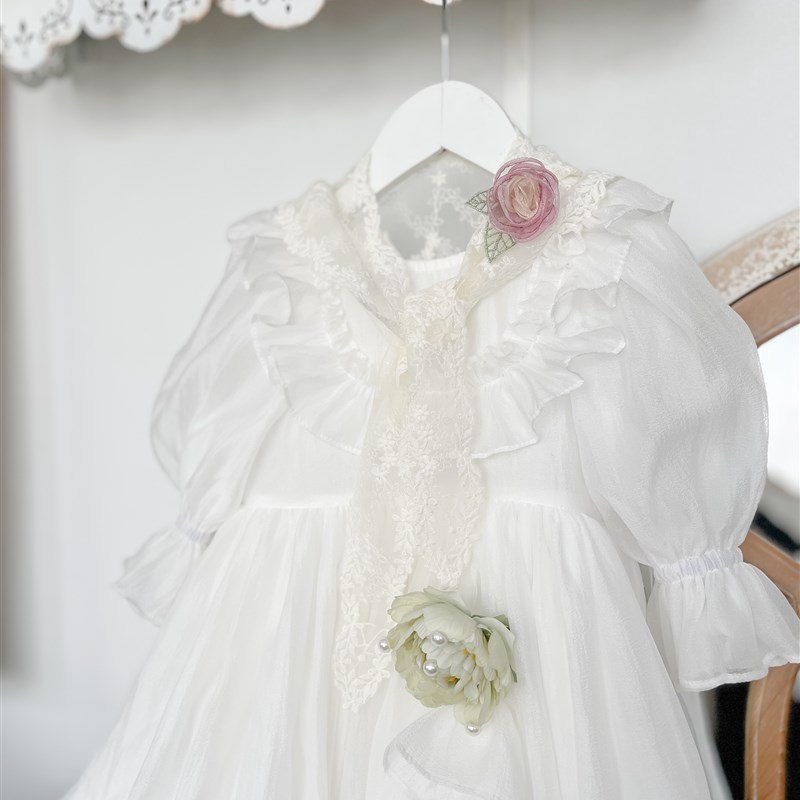 熹言 白色法式田园风公主油画超大摆蓬蓬纱裙礼服摄影服装