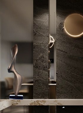 创意玄关柜雕塑摆件软装饰品售楼处客厅轻奢抽象几何玻璃钢艺术品