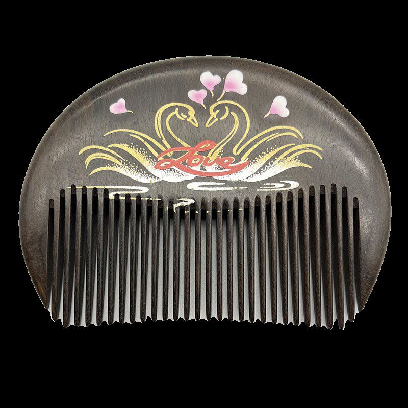 常州梳篦特产手工特色沉贵宝二级黑檀漆花木梳礼品使用盒装刻字图