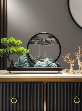 迎客松流沙画摆件沙漏新中式客厅禅意高档玄关办公室茶室软装饰品