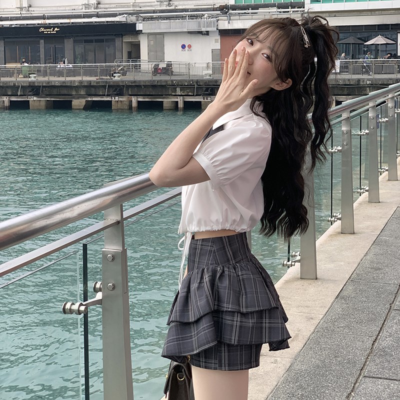 波子汽水JK短衬衫上衣女小个子蝴蝶结系带学院风女短袖东京岁时记