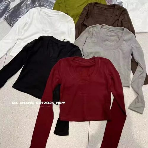 元熙8001低圆领露锁骨修身弹力打底衫女长袖T恤加绒内搭上衣秋冬