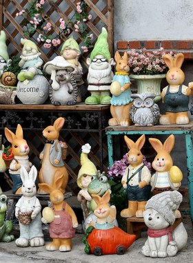 乡村孤品 美式园林 做旧复古动物摆件花园小品 园艺景观 庭院杂货