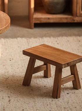 榆木小板凳实木家用小凳子矮凳复古怀旧客厅高级感围炉煮茶坐凳