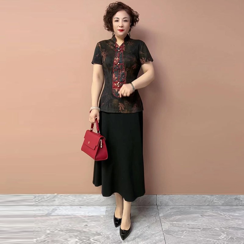 高端国风妈妈上衣2025夏季新款修身显瘦衬衫中式绣花薄款旗袍衫女
