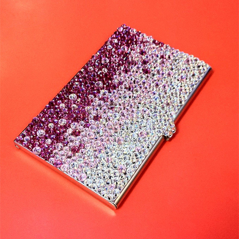 高档渐变色镶钻名片盒/夹 时尚创意不锈钢男士女士商务名片盒/夹