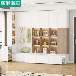 简约奶油风客厅书柜一体整墙到顶家用去客厅化沙发卡座储物柜6F70