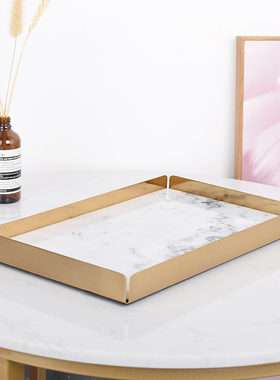 北欧轻奢长方形大理石纹托盘首饰收纳盘茶盘水杯茶杯盘子饰品摆件