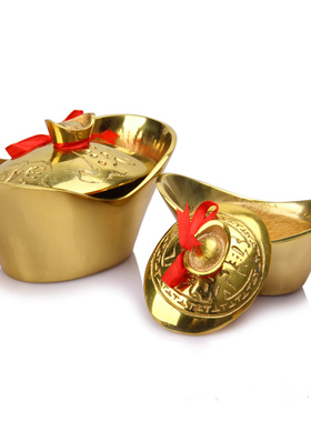 纯黄铜开盖金元宝摆件招财旺财聚财纳福家居客厅店铺开业乔迁礼品