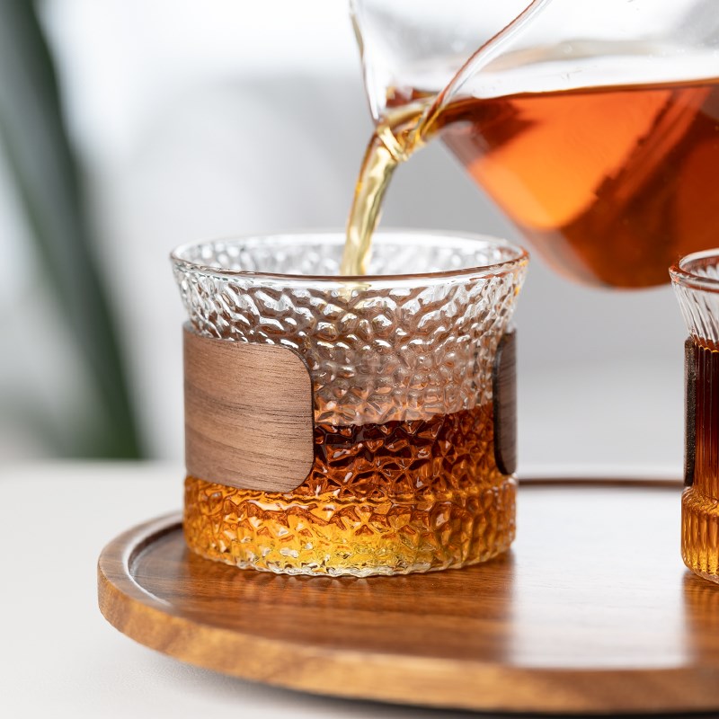 锤木纹茶杯咖啡品鉴杯木环防烫小容量品茶杯小酒杯玻璃咖啡杯