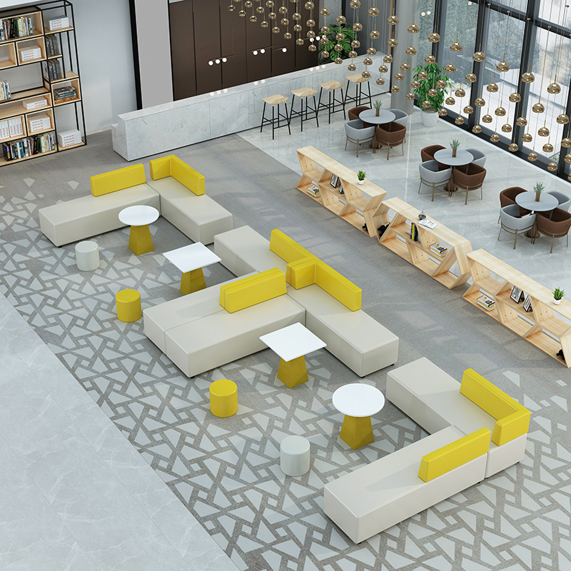 创意休闲简约转角商务办公沙发培训机构接待休息区沙发茶几组合